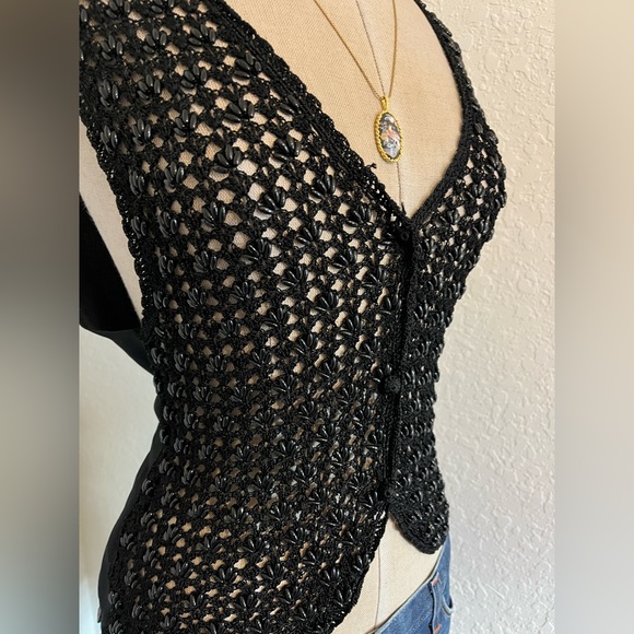 Network Vintage Hand Made Crochet Vest with Beaded Embellishments Size M/L - Picture 11 of 13